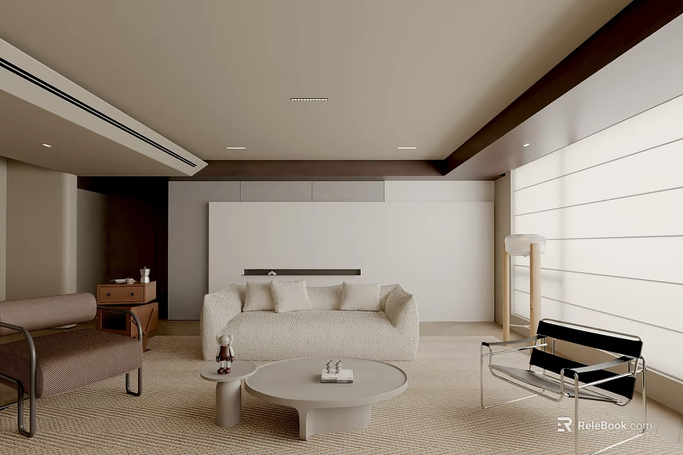 Modern Living Room Interior With Neutral Sofa Round Coffee Table And Floor Lamp 3d model 