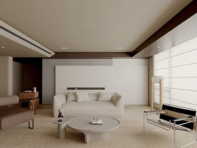 Modern Living Room Interior With Neutral Sofa Round Coffee Table And Floor Lamp 3d model
