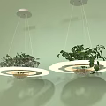 Modern Circular Chandelier Design With Hanging Green Plants And LED Light Rings