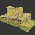 Ancient Stone Ruins Scenery With Weathered Stone Walls And Green Mossy Grass