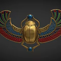 Egyptian Inspired Golden Scarab Jewelry with Colorful Wings and Blue Gemstones
