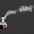 Detailed Battleship Watercraft Model With White Orange Hull And Smoke Emission