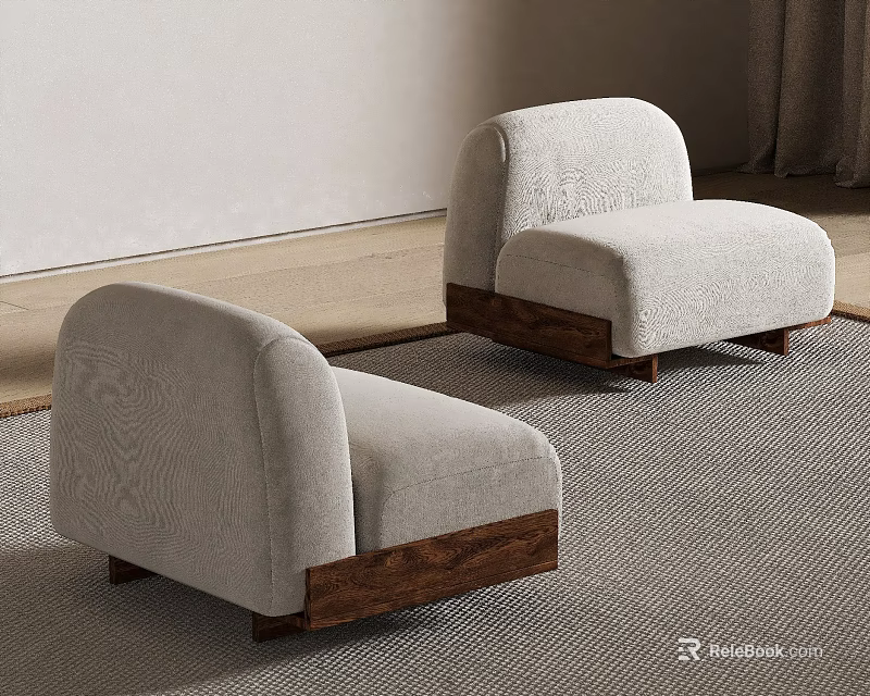 Square Area Rug With Two Light Colored Armchairs Wooden Legs Light Walls And Curtains 3d model 