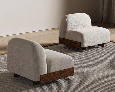 Square Area Rug With Two Light Colored Armchairs Wooden Legs Light Walls And Curtains 3d model