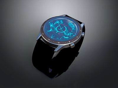Modern Fashion Watch With Blue Luminous Dial And Black Strap 3d model