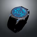 Modern Fashion Watch With Blue Luminous Dial And Black Strap