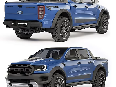 Blue Ford Ranger Pickup Truck Front And Rear Views 3d model