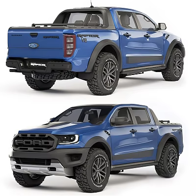 Blue Ford Ranger Pickup Truck Front And Rear Views 3d model