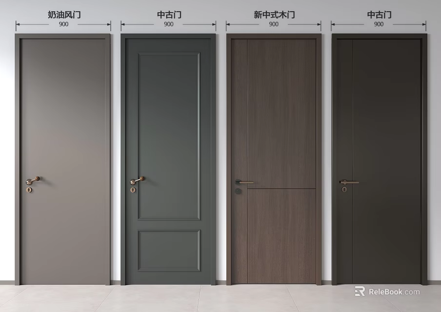 Various Swing Door Designs Including Simple Modern and New Chinese Styles for Home Interior 3d model 