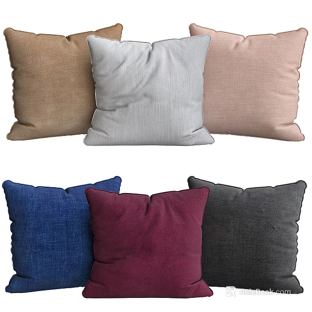 Colorful Soft Decorative Throw Pillows in Brown Gray Pink Blue Burgundy Charcoal Gray 3d model 