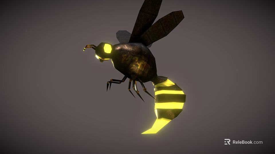 Game Movie Character Insect Design With Yellow Glowing Stripes Black Wings Luminous Eyes 3d model 