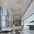 Modern Front Desk Reception Area With Marble Counter Glass Walls And Elegant Lighting