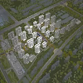 Aerial View Planning of Modern Residential Community with High Rise Buildings Green Spaces and Road Networks