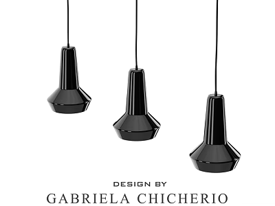 Sleek Modern Geometric Pendant Lights Designed by Gabriela Chicherio with Black Finish 3d model