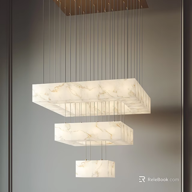 Modern Layered Square Marble Chandelier Hanging With Elegant Lighting Design 3d model