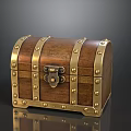 Classic Wooden Treasure Chest With Brass Rivets Lock And Reflective Surface