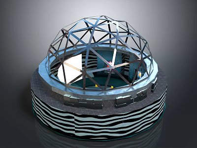 Cartoon Scene Spherical Structure With Metal Frame Black White Striped Base And Inner Lighting Design 3d model