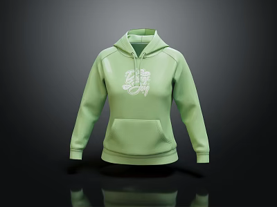 Light Green Casual Hoodie With White Text Design And Comfortable Fit 3d model