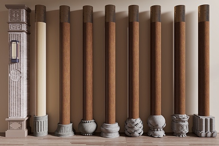 New Chinese style column wooden column pier 3d model