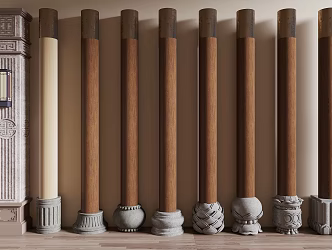 New Chinese style column wooden column pier 3d model