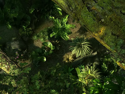Lush Green Flowers And Plants In Natural Jungle With Sunlight And Diverse Leaves 3d model