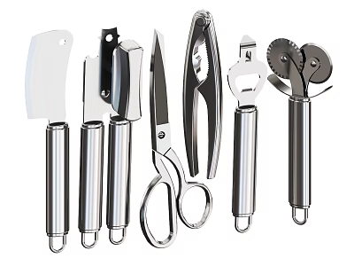 Stainless Steel Hardware Tools Collection With Scissors Bottle Opener And Peelers 3d model