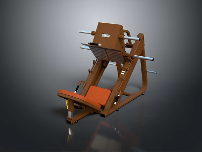 Brown Home Fitness Equipment With Orange Padded Seat And Metal Bars 3d model