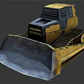 Industrial Yellow Blue Bulldozer With Large Blade And Tracked Undercarriage
