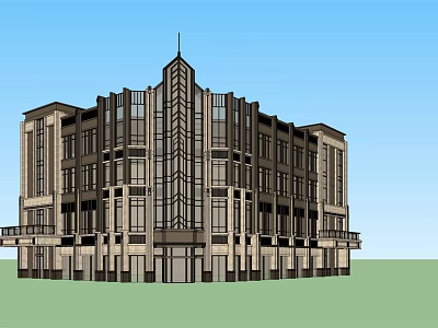 Modern Commercial Complex Featuring Multi story Structure Large Glass Windows And Symmetrical Spire 3d model