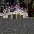 Modern Brightly Lit Commercial Street Storefronts With Warm Atmosphere In Busy Night Urban Pedestrian Block
