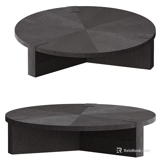 Dark Wood Round Coffee Table Showcasing Geometric Panel Design And Minimalist Structure 3d model