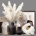 Modern Minimalist Decorative Ornament Set With Vases Framed Art Dried Plants And Geometric Decor