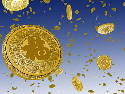 Exquisite Gold Jewelry With Fortune Character Coins And Intricate Design Details 3d model