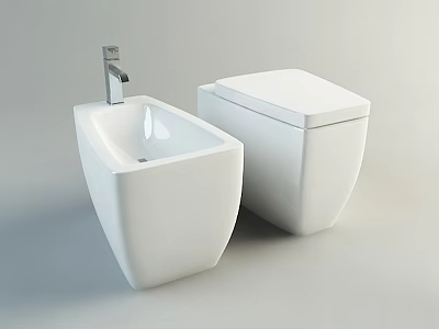 Sleek Modern White Ceramic Toilet and Bidet in Contemporary Bathroom Setting 3d model