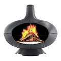 Modern Black Fireplace Design With Flames And Unique Curved Structure In Views 3d model