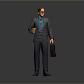 3D Business Character In Gray Suit With Blue Shirt Briefcase And Coffee Cup