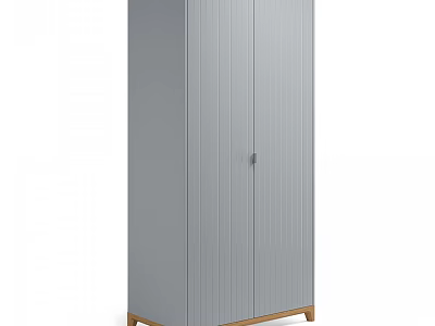 Modern Minimalist Gray Wardrobe Design With Double Panel Doors And Wooden Legs 3d model