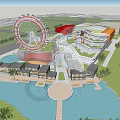 Waterfront Commercial Complex Featuring Ferris Wheel Modern Architecture and Evening Illumination