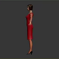 Female Character In Red Dress With Arms Outstretched On Gray Black Gradient Background
