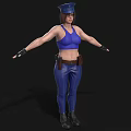 Woman Wearing Blue Police Hat Crop Top Tight Pants With Brown Belt Gloves Black Boots