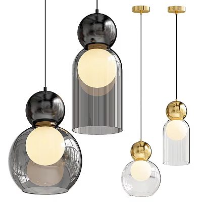 Modern Pendant Lighting Fixtures With Transparent Glass Shades And Metal Bases Featuring Gold Accents 3d model