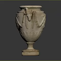 Antique White Ceramic Vase With Double Handles Carved Face Design And Square Base
