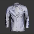 Blue Formal Suit Jacket With Dark Pocket Square And Modern Lapel Design
