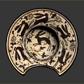 Ceramic Bowl Sculpture Carving With Rabbit And Floral Patterns On Fan Shaped Base