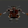 Red And Orange Interstellar Spaceship Design With Architectural Structures And Thrusters