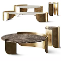 Elegant Modern Coffee Table With Golden Metal Frame And Marble Top In Circular Shape Design