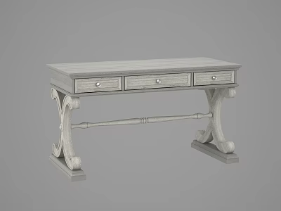Elegant Wooden Desk With Three Drawers And Intricate Carved Legs 3d model
