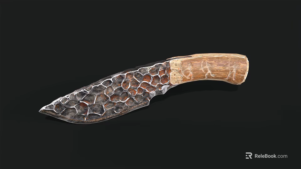Handmade Weapon Knife With Textured Forged Steel Blade And Natural Antler Handle Grip 3d model 