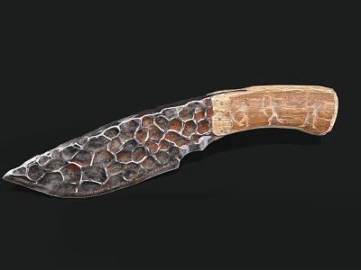 Handmade Weapon Knife With Textured Forged Steel Blade And Natural Antler Handle Grip 3d model