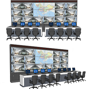 Modern monitoring large screen monitoring center control room 3d model